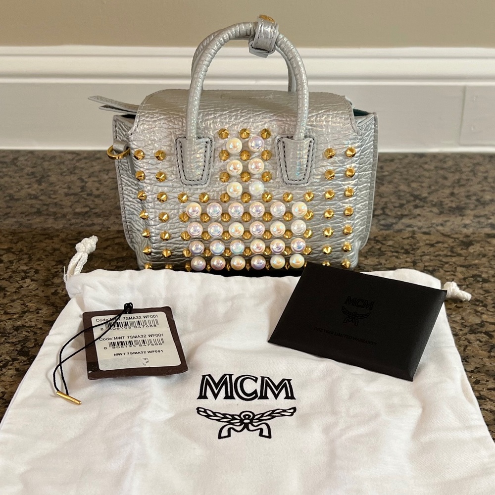 MCM Mini Milla iridescent pearl and spikes